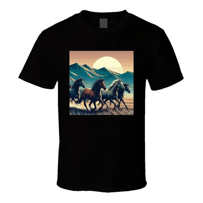 Wild Horses Stallions Galloping Cowboy Cowgirl T Shirt