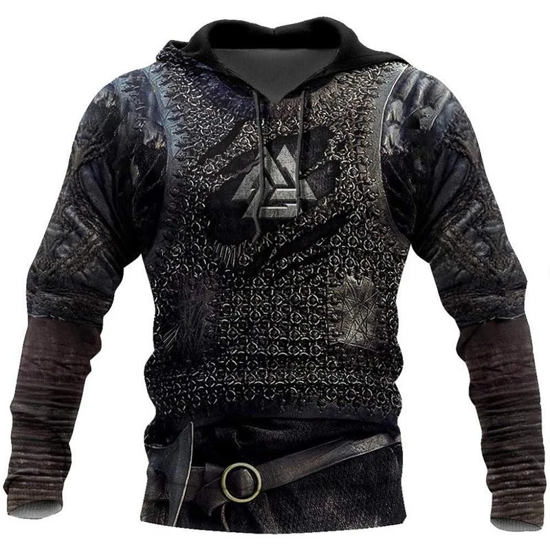 Fashion Men Hoodie 3D Printed Viking Pattern Autumn Hot Casual Cool Punk Long Sleeve Pullover Streetwear Y2k Men  Oversize Tops