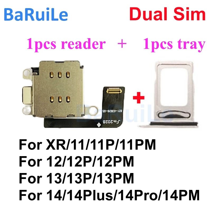 BaRuiLe 1set Dual Sim Card Reader Connector Flex Cable For iPhone 13 12 Pro Max 11 XR Sim Card Tray Slot Holder Replacement Part