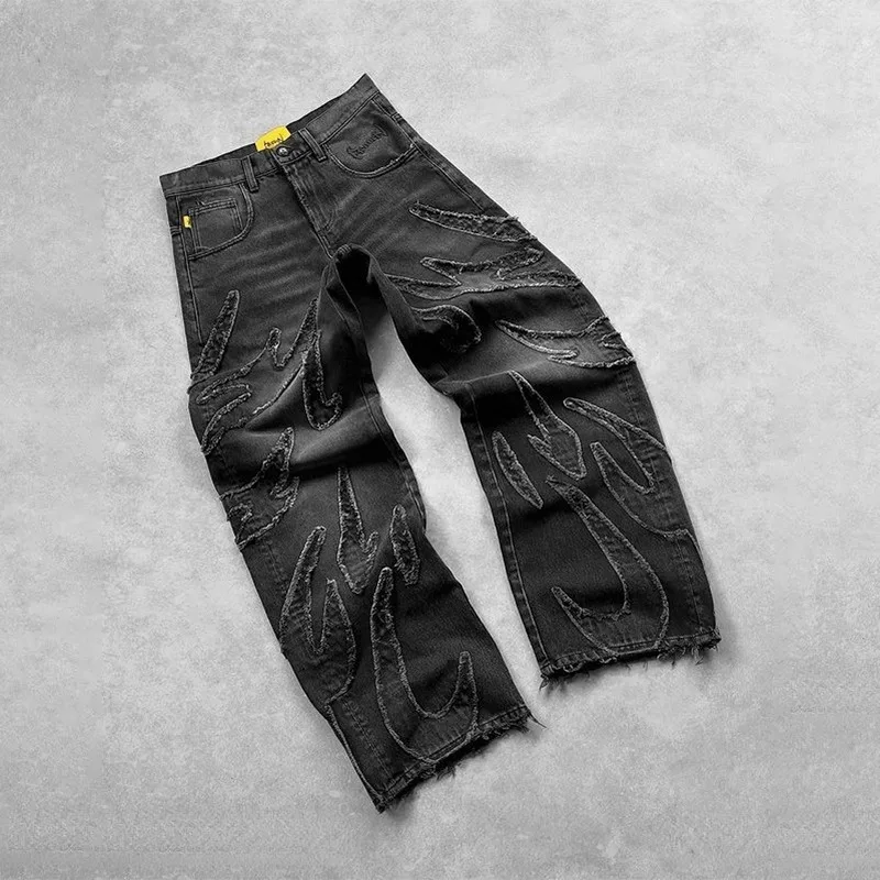 Unisex Jeans 2026 Spring American Vintage Harajuku Bat Embroidery Loose Jeans For Men Street Fashion Casual Straight Denim Pants view 5
