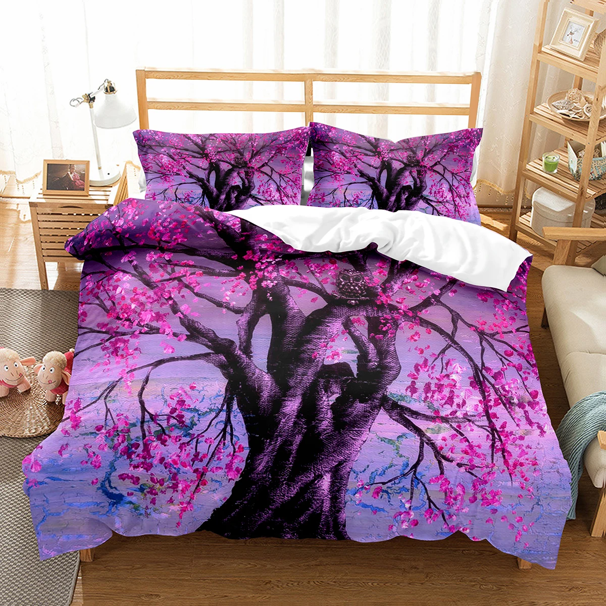 Plum Flower Duvet Cover Set Red Flower Pattern Bedding Set For Girls Women Polyester Comforter Cover Quilt Cover King Full Size