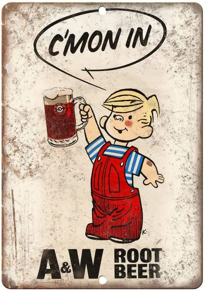 Keviewly NOT A&W Root Beer Dennis The Menace Tin Signs Metal Poster Warning Sign Decor for Garage Home Garden Retro Tin Sign