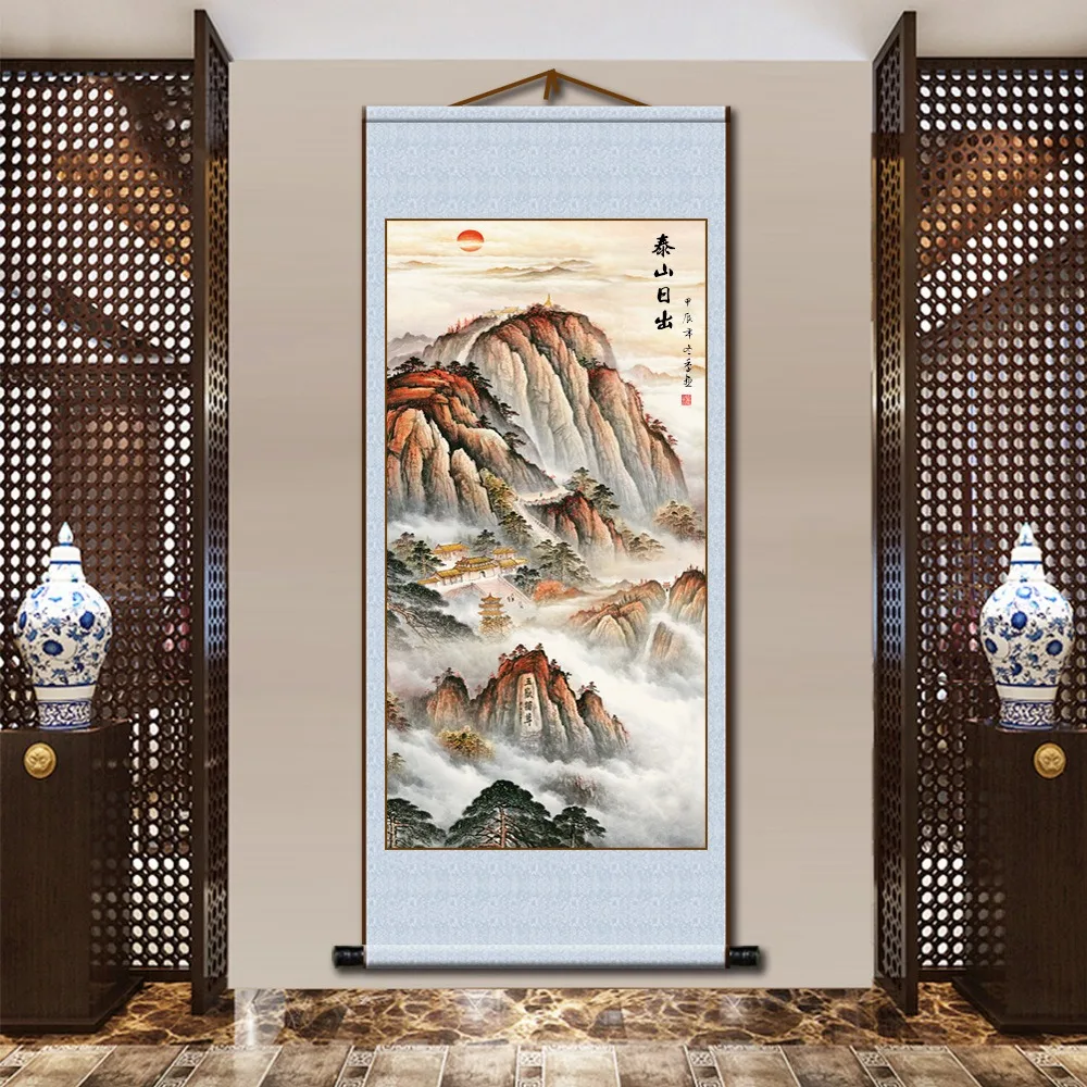 

Mount Taishan Sunrise Study Living Room Scroll Hanging Picture Waterproof Decorative Painting