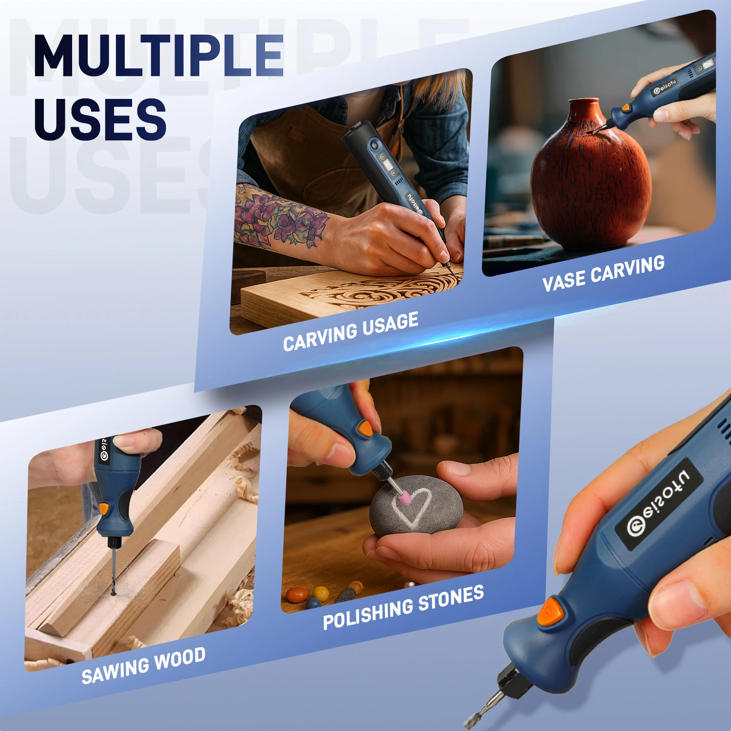 Беспроводная дрель-шлифовальный станок, вращающийся инструмент, ручной 5000-25000r, 12-скоростная регулировка, ручка для резьбы по дереву для деревообработки, фрезерования, гравировки