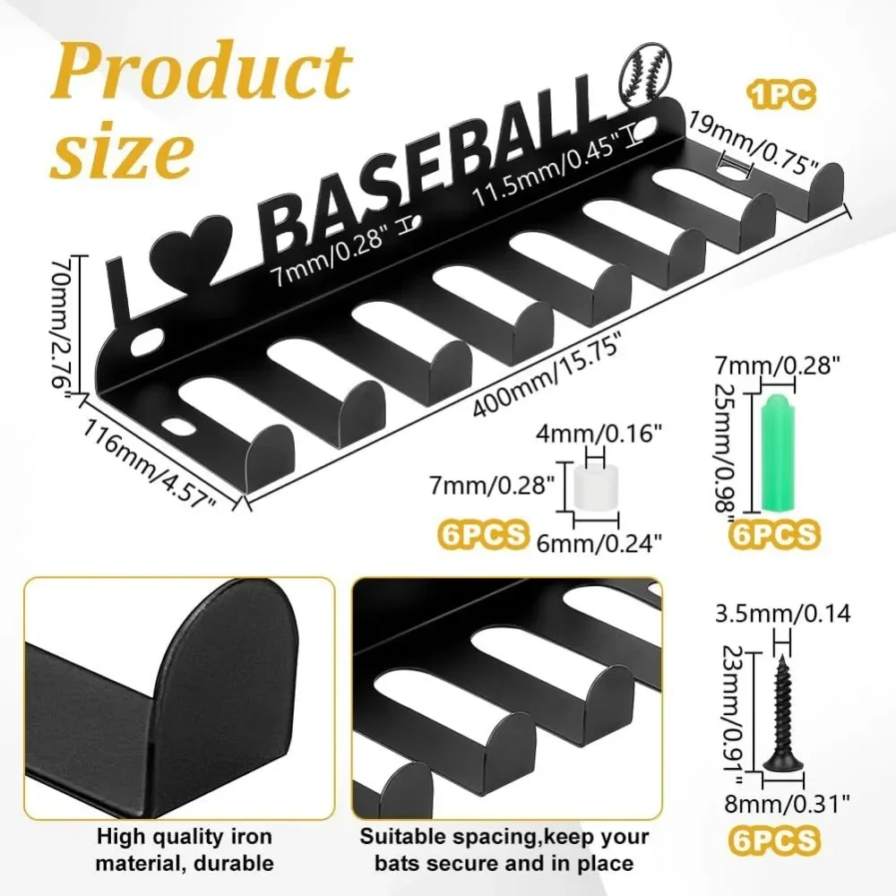 Wall Mount Baseball Bat Holder Iron Baseball Softball Bats Organizer Bat Rack