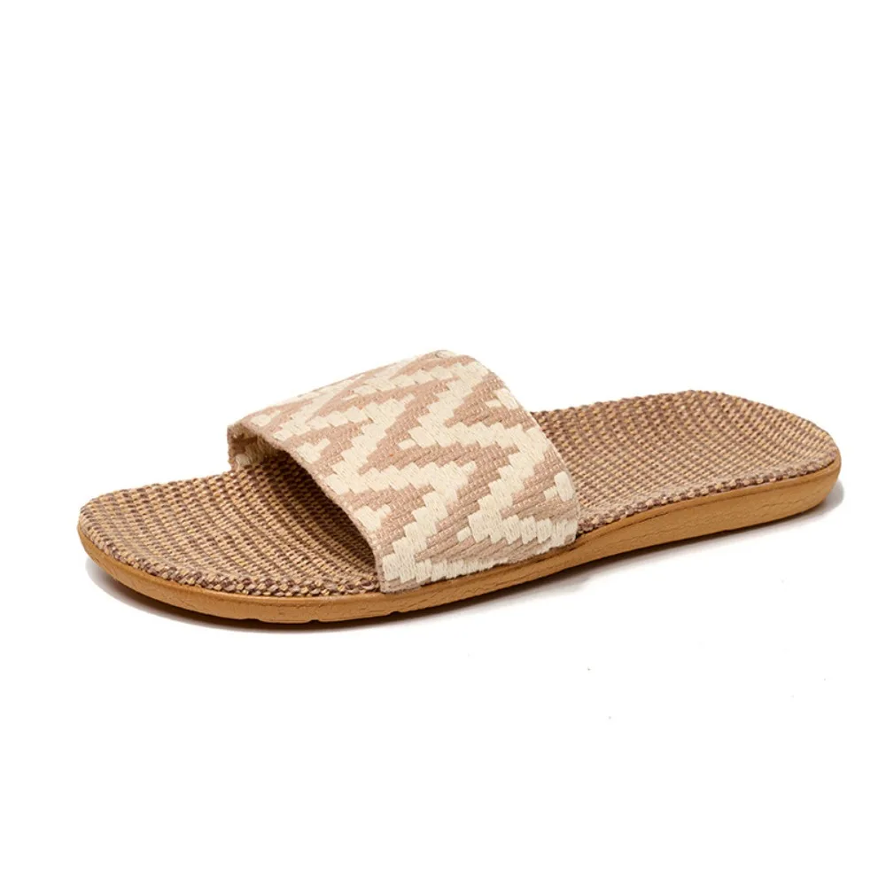 

Повседневные льняные тапочки в полоску в этническом стиле, мягкие нескользящие льняные шлепанцы, сандалии, впитывающая пот обувь, тапочки для женщин и мужчин, летние