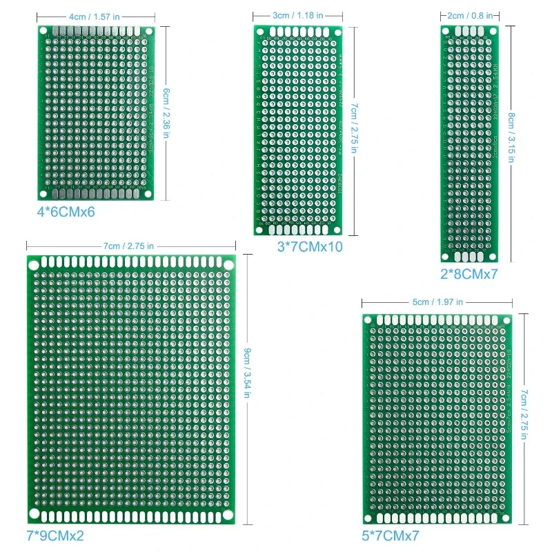 32Pcs Double Sided PCB Board Prototype Kit 2x8/3x7/4x 6/5x7/7x9cm Universal Printed Circuit Protoboard for DIY Soldering Project