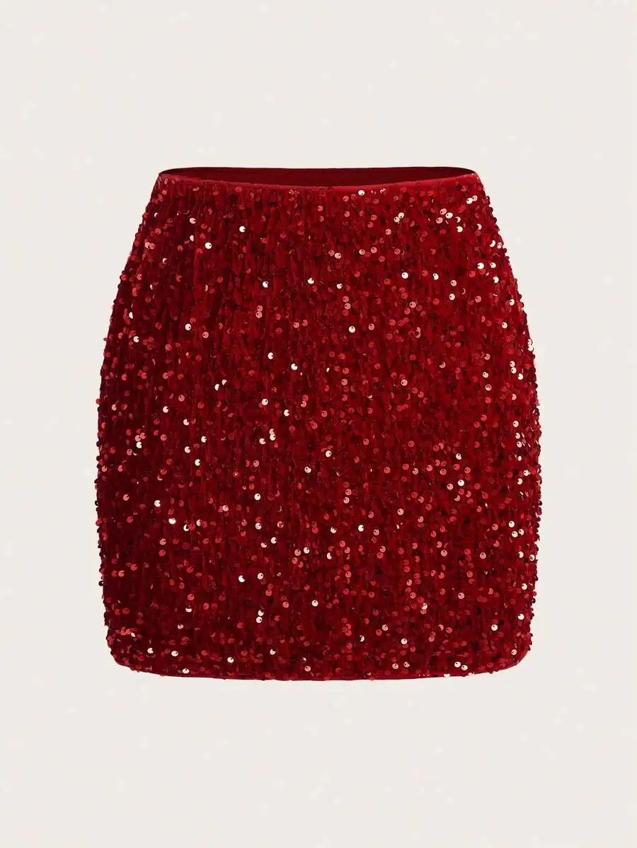 

Red Sequin Bodycon Mini Skirt for Party Evening Wear