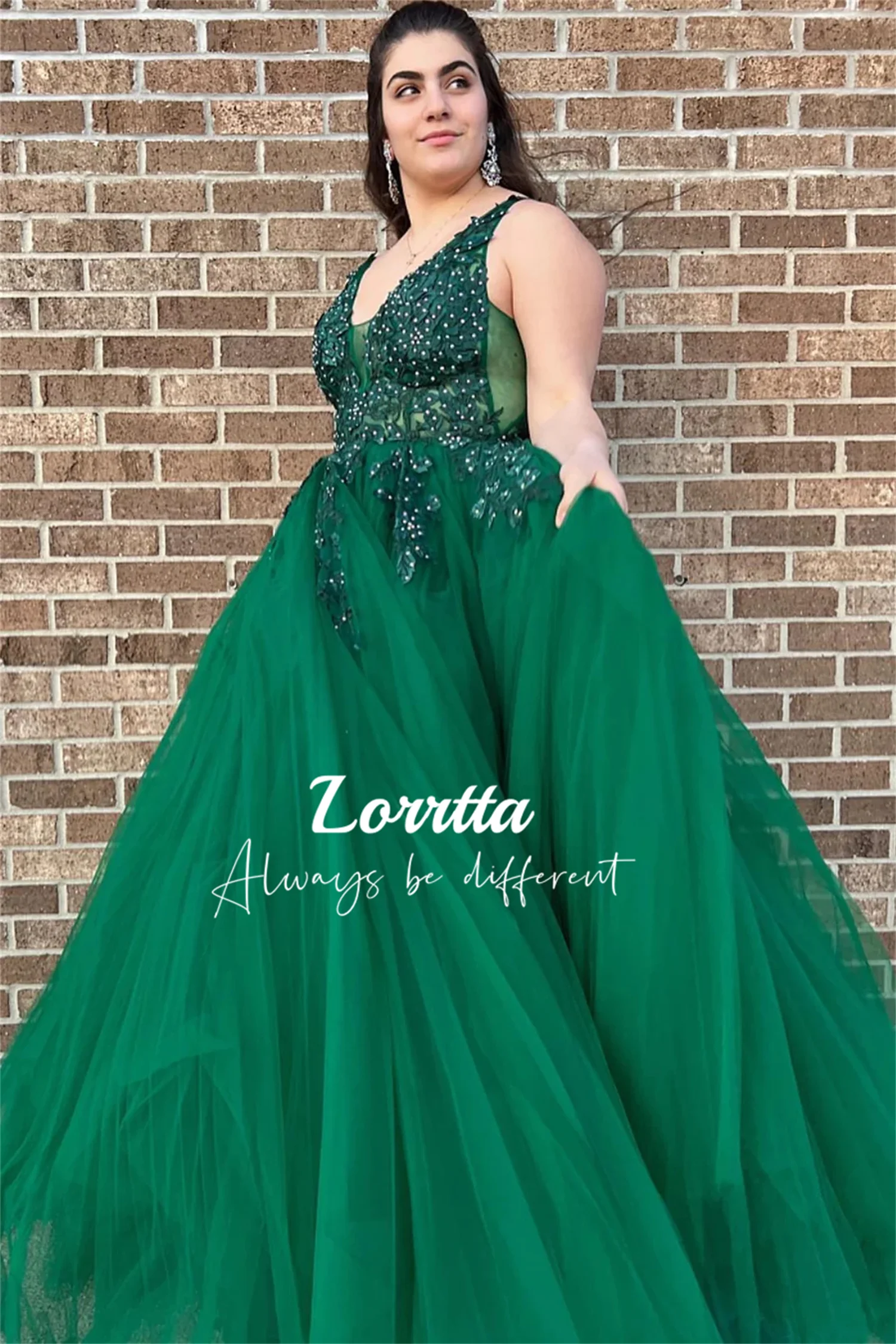 Lorrtta Plus Size Women\'s Clothing Green Tulle Applique Spaghetti Straps Arabian Dresses Elegant Dress Gala Long Evening Prom