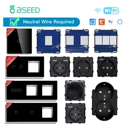 BSEED WIFI Switches Module Glass Panel Black USB C Phone Charge Socket Port Smart Touch Switches Function Key EU Sockets Parts