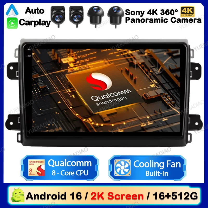 Android 16 Car Radio For Fiat Ducato Van L3H2 2021 2022 2023 GPS NAVI Multimedia Video Player 2DIN BT 4G LTE 5G WIFI QLED Stereo