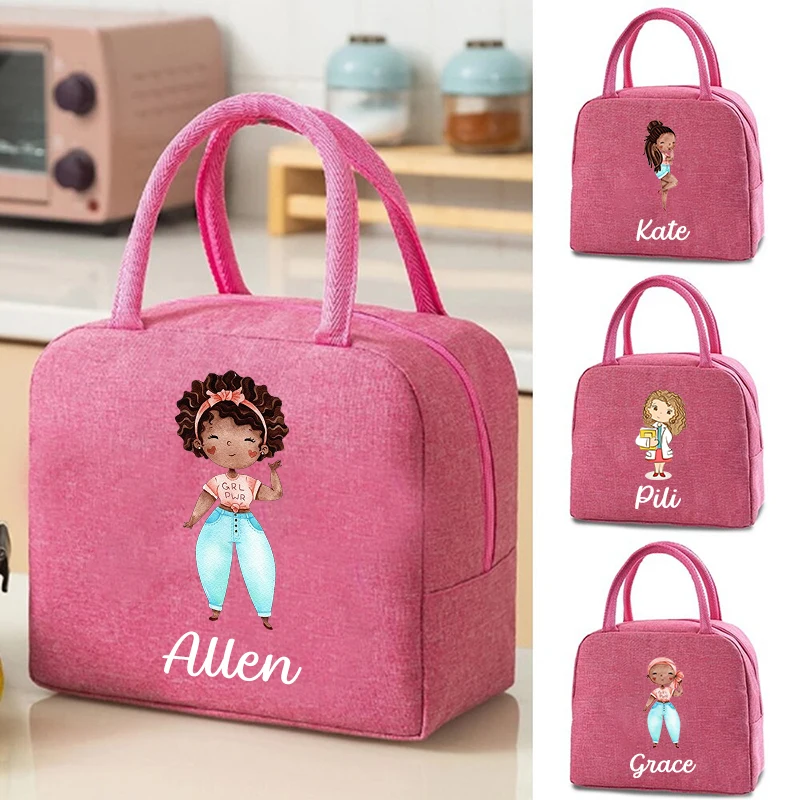 Custom Name Insulated Bag Lunch Box Personalized Lunch Cooler Bag Women Food Work Bags Portable Food Picnic Insulated Lunch Bag