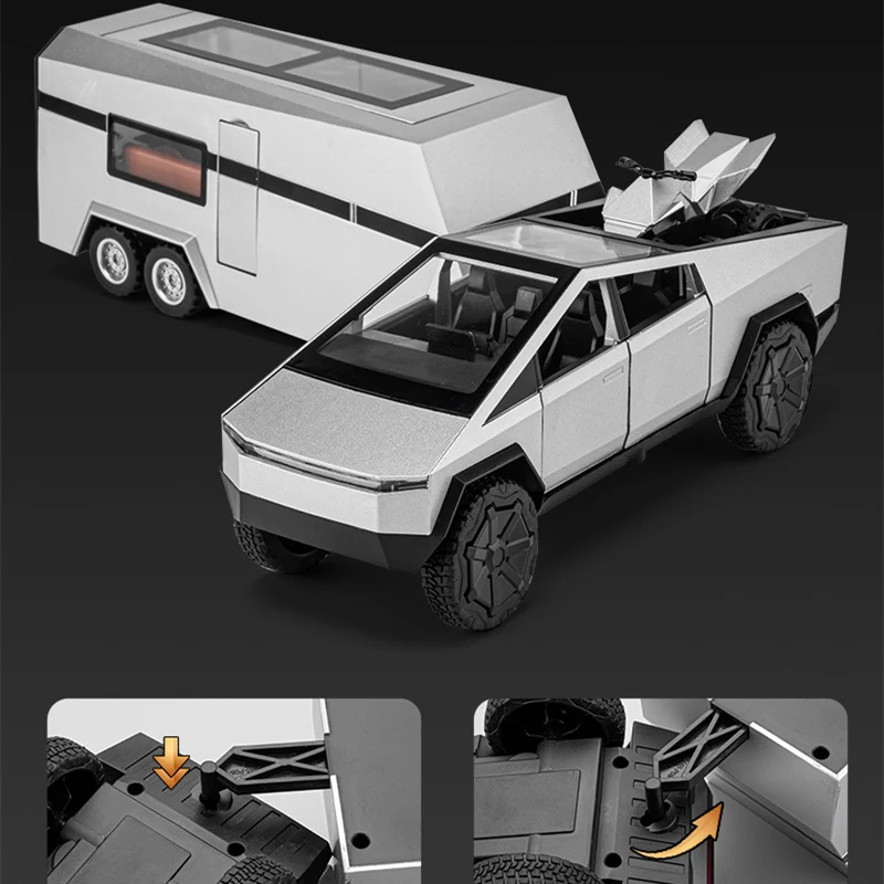 1/24 Cybers Camion Pickup Rimorchio Modello di auto in lega Fonde sotto pressione Metallo Camper Van Camper Touring Modello di auto Suono Luce