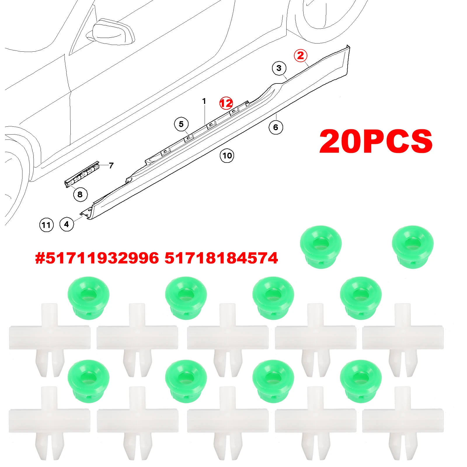 20PCS Door Body Trim Moulding Clip Clamp Set For BMW E34 525i 525iT 530i 535i 540i M5 51131946258 51711932996 Car Accessories view 3