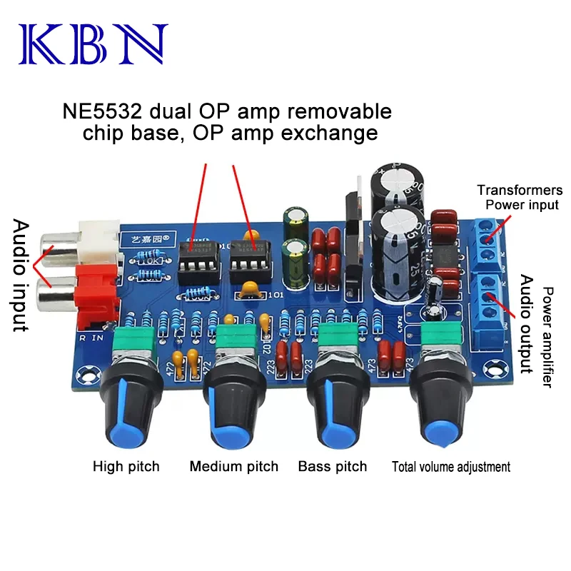 XH-M164 Amplifier Tuning Board Preamp Board Tone Board NE5532 Amplifier Beautification Adjustment High Bass Adjustment Module