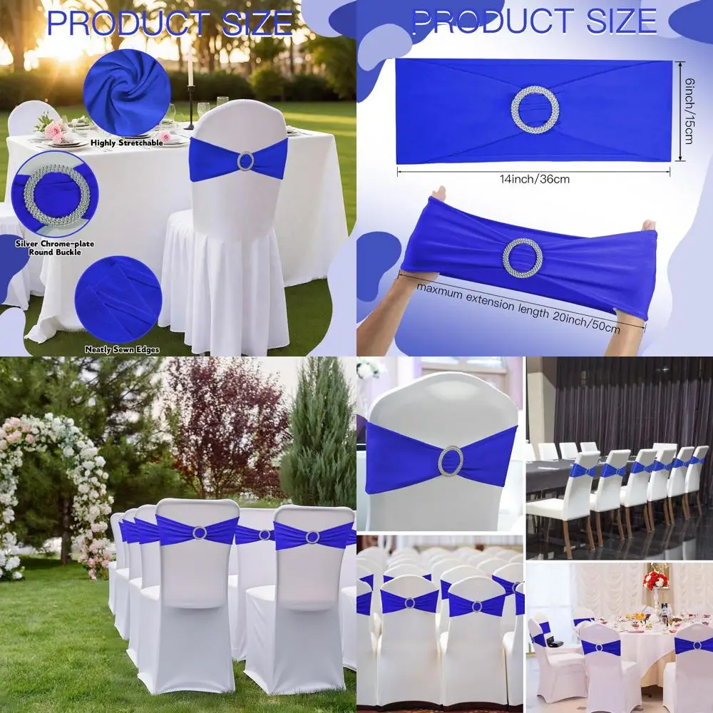 

150 Pack Spandex Chair Sashes with Buckle Sliders for Stretch Chair Covers - Ideal for Weddings, Parties, and Events (Blue)
