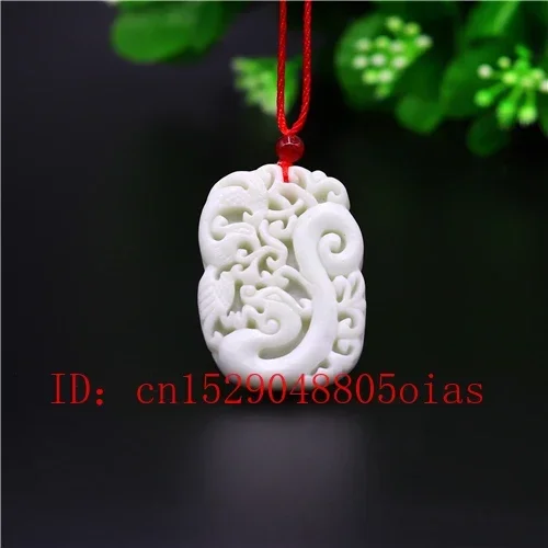 

Natural White Chinese Jade Dragon Phoenix Pendant Necklace Charm Jewellery Carved Amulet Fashion Gifts for Women Men