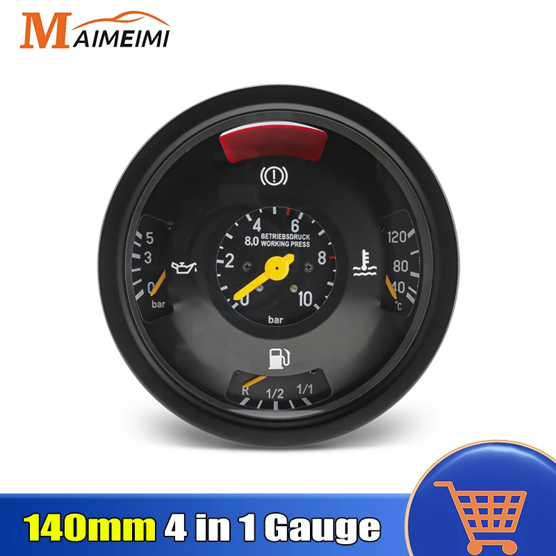 

24V 4 in 1 Auto Gauge Oil Pressure Water Temp Fuel Level Gauge 140mm Auto Meter for Mercedes-Benz Heavy Trucks 0025405847 Custom