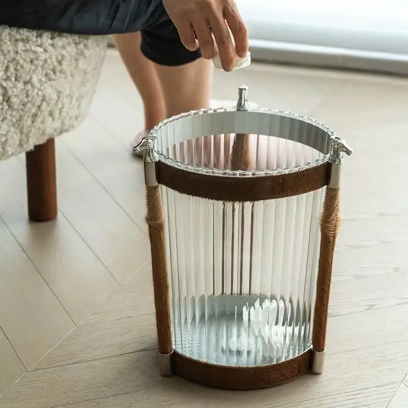 Stainless Steel Trash Can Luxury Transparent Large Capacity Waste Bins Simple Toilet Wastebasket Home Kitchen Organization