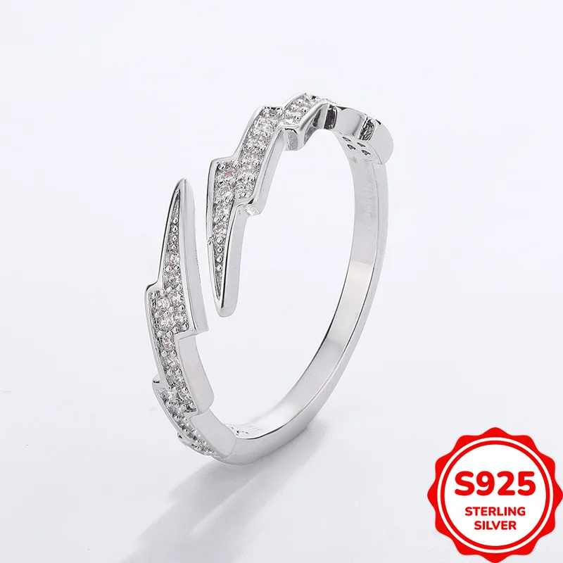 

Personalized and Versatile Genuine S925 Silver Open Lightning Shape Women's Ring Fashionable Commuting