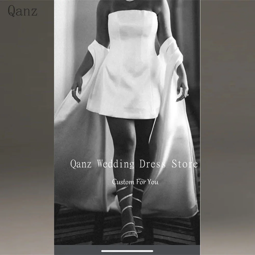 

Qanz White Vintage Satin Wedding Dress Women Mini Short 2 In 1 Robe Mariage 2024 Luxe Corset Back Vestidos De Novias Custom Make