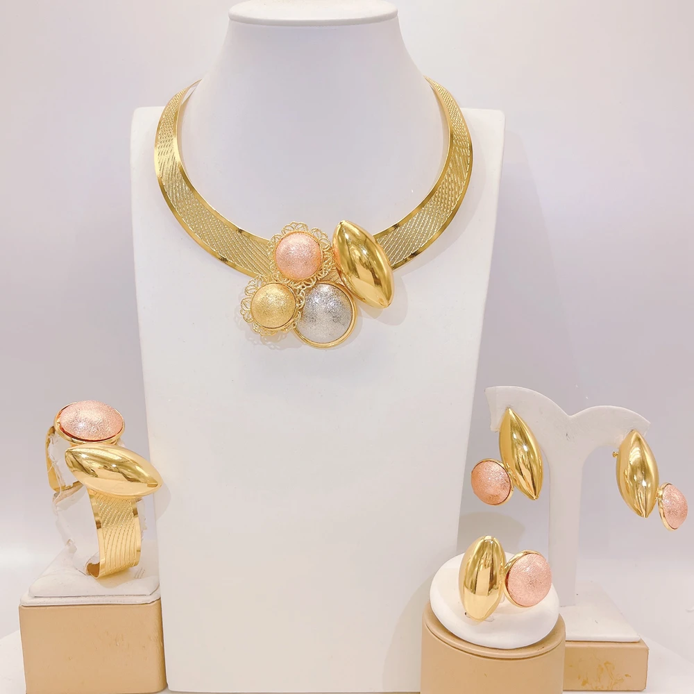 

Fashion Brazilian gold plated jewelry set necklace ring earrings wedding party jewelry set