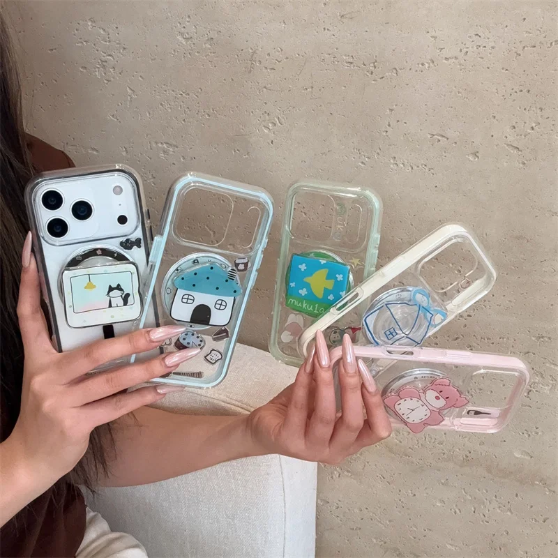 

Fashion Cute Cartoon Animal Magnetic Phone Case For iPhone 17 16 Pro 15 14 Pro Max Cover with Stand Shockproof Protective Cases