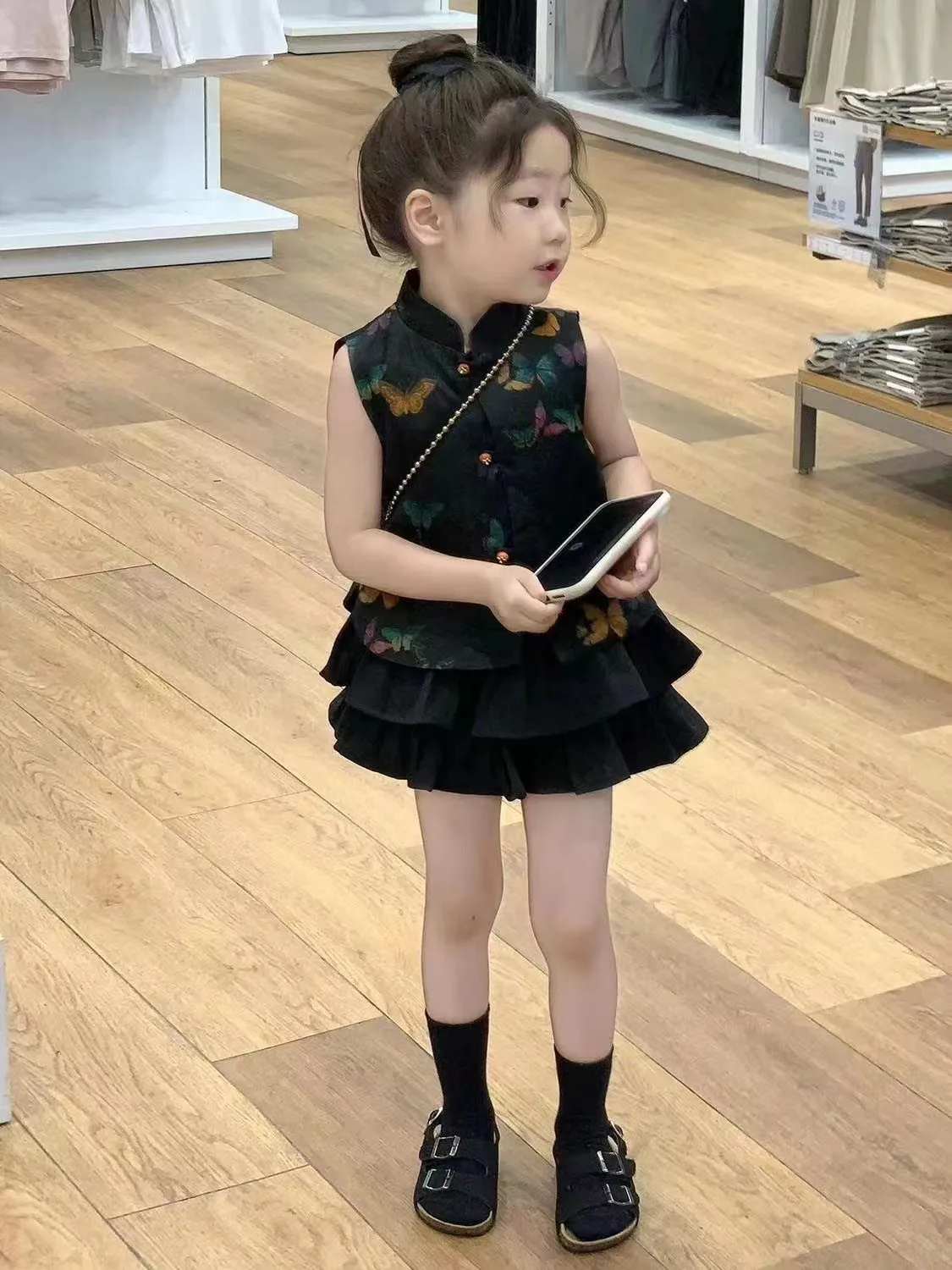 

Girls' Summer Set 2025 New Children's Chinese Style Top Fashion Cake Folding Skirt Two Piece Set