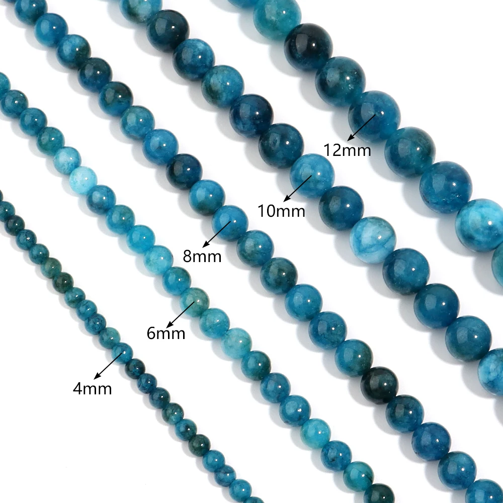 4/6/8/10/12mm Natural Stone Beading Blue Apatite Round Smooth Loose Beads for Jewelry Making Bracelet Necklace DIY Accessories