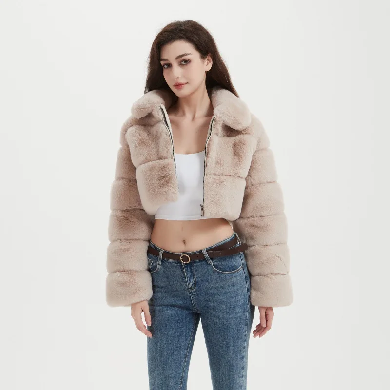 Cappotto di pelliccia artificiale da donna autunno inverno Solido collo di pelliccia grande Cappotto di pelliccia sintetica ecologica per giacca di pelliccia finta femminile dal temperamento corto da donna