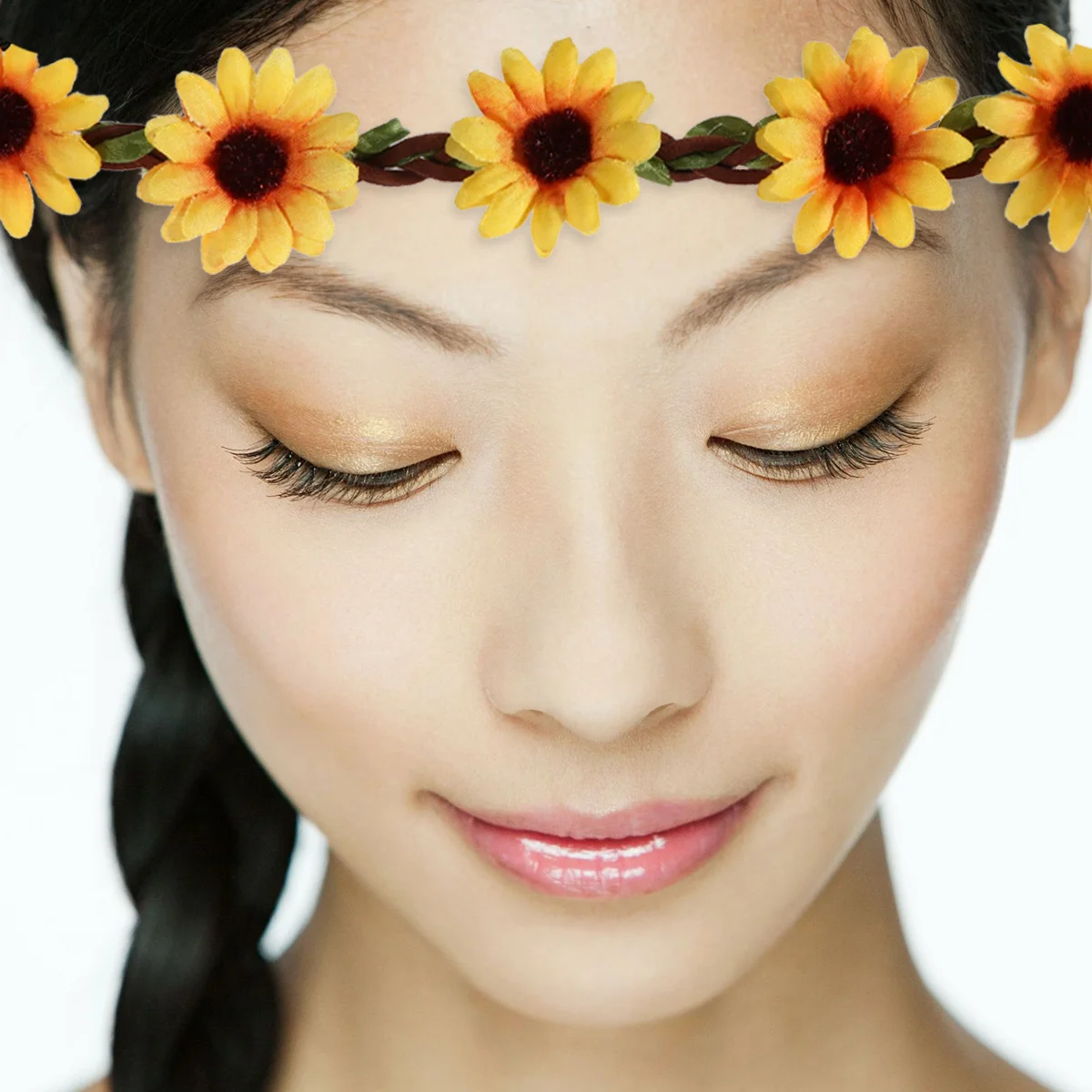 الأصفر عباد الشمس تاج رباط شعر هاواي لوا حفلة الاستوائية الشاطئ موضوع زهرة إكسسوارات الشعر إكليل زهرة عقال #4