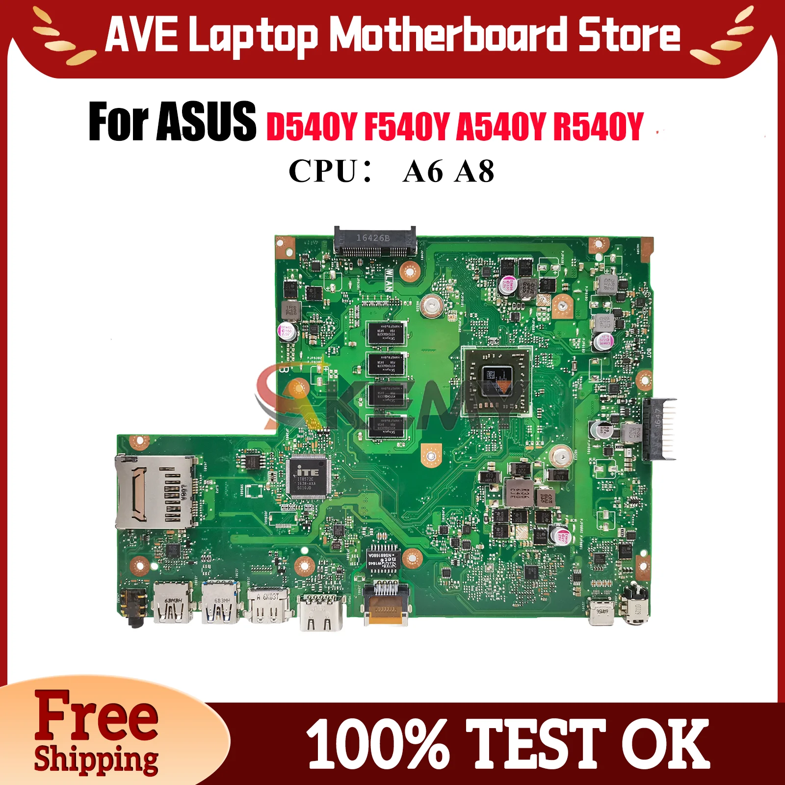 

X540YA Материнская плата для ноутбука ASUS VivoBook A540Y X540Y D540Y X540YA F540Y R540Y Материнская плата для ноутбука с процессором A6 A8 100% тест ОК