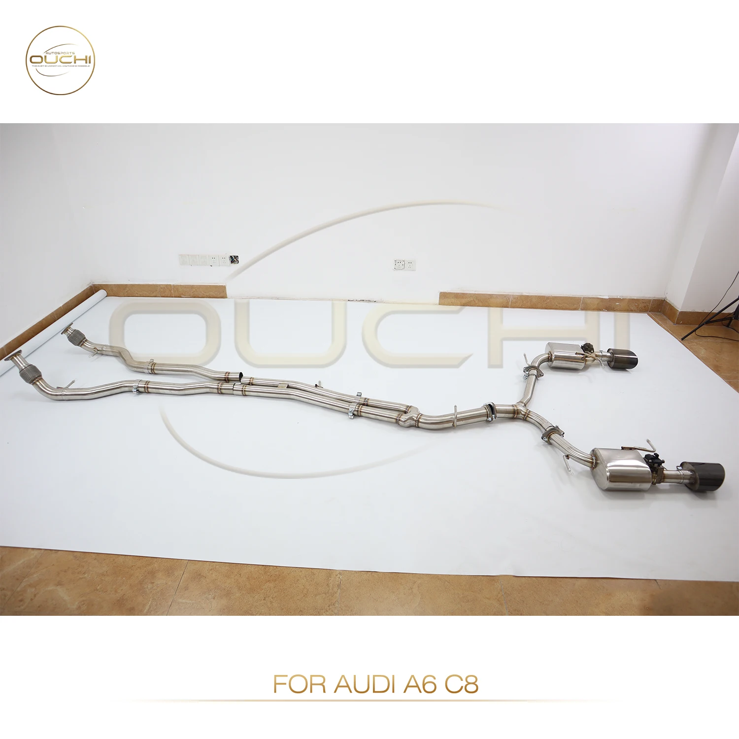 OUCHI Stainless Steel Exhaust Catback For Audi A6 C8 Upgrade RS6 With Muffler Valves Resonant Tube Auto Performance Part Exhaust