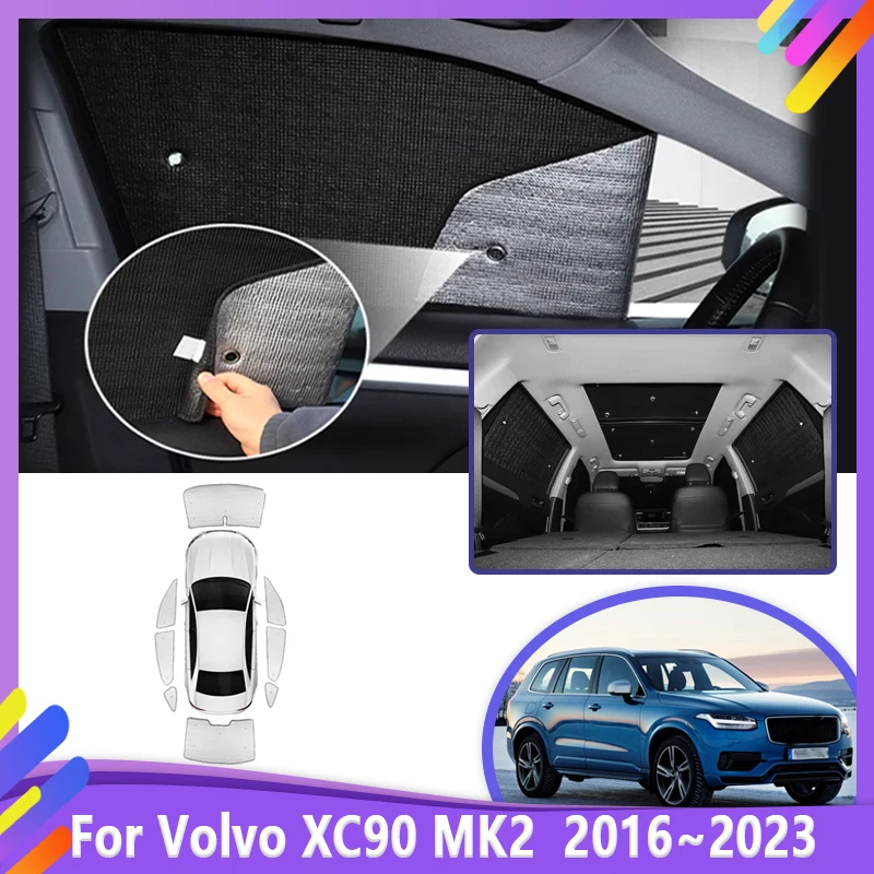 

Автомобильный солнцезащитный козырек для Volvo XC90, аксессуары MK2 2016 ~ 2023 2017 2018 2019, шторы на окнах автомобиля, блокирующий УФ-солнце, полный козырек