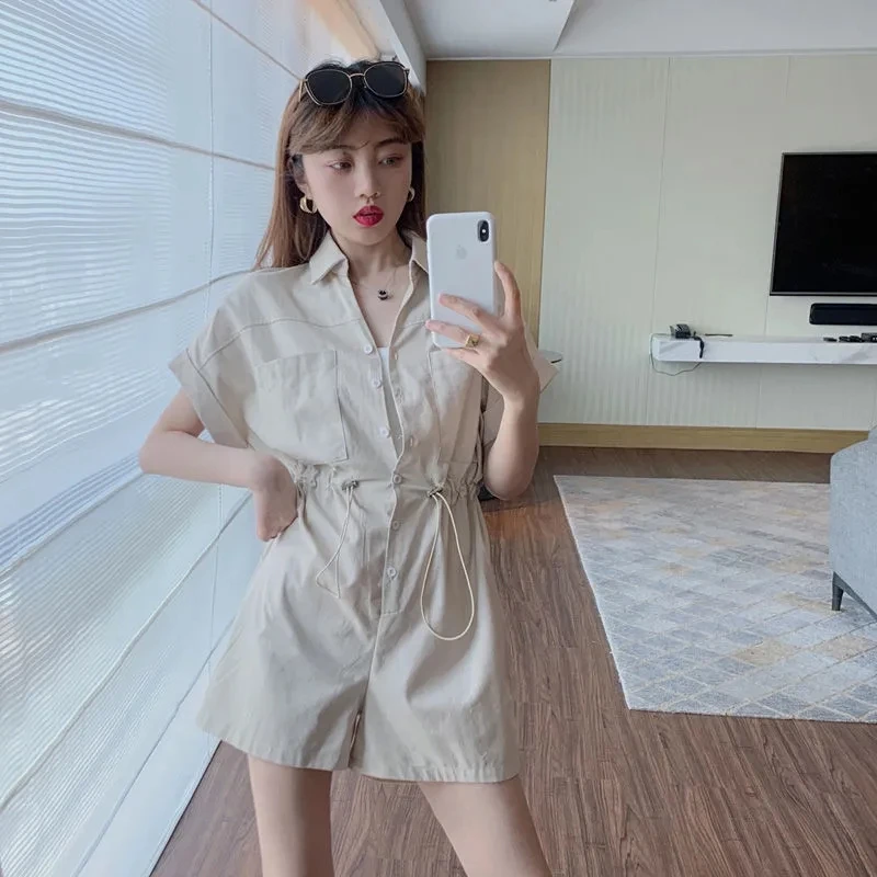 レトロなウエストシェイプのユーティリティジャンプスーツ レディース 夏 2025 新作 韓国風 ゆったりワイドレッグパンツ