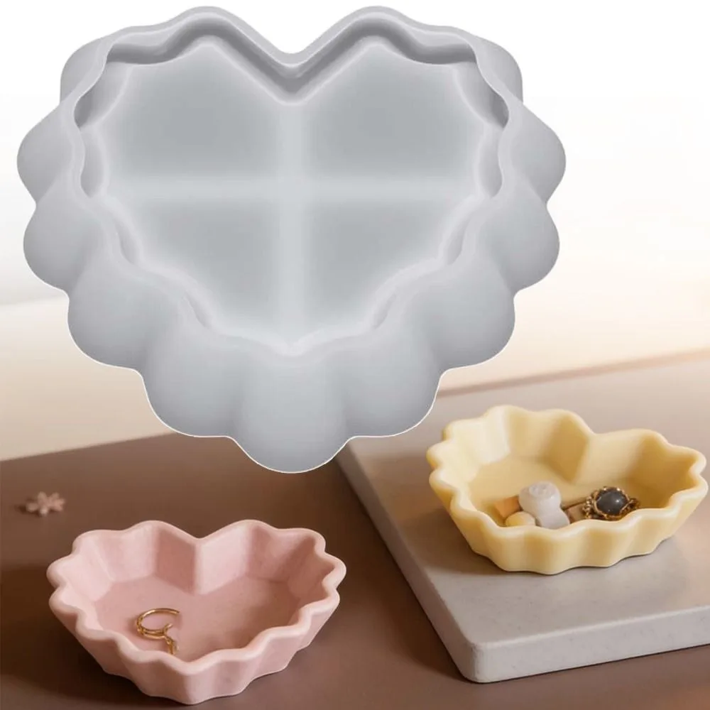 Molde de silicona de resina para plato con forma de corazón, tazón de almacenamiento, molde de silicona epoxi blanco, herramienta artesanal para hacer adornos