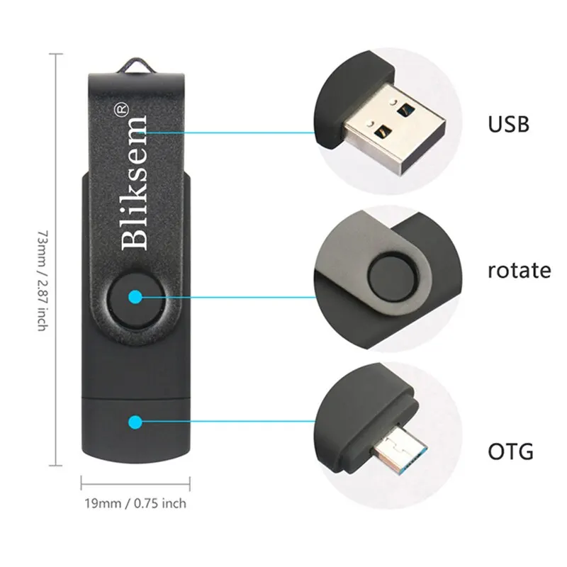 مشغل أقراص فلاش OTG عالي السرعة من Bliksem للكمبيوتر ، هاتف محمول ، قلم معدني صغير ، USB 2.0 ، 32 جيجابايت ، 64 جيجابايت