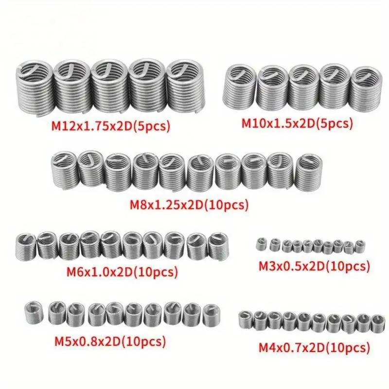 60PCS Steel Wire Screw Repair Kit M3 M4 M5 M6 M8 M10 M12 Stainless Steel Thread Insert Set for Hardware Repair Tools view 4