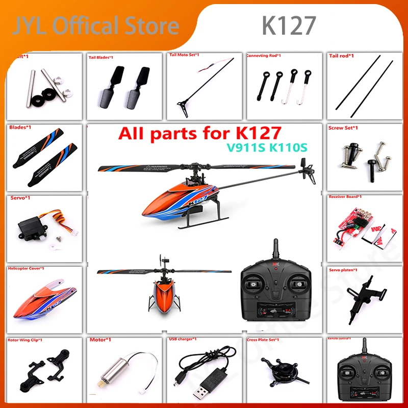 

Wltoys XK K127 V911S RC Helicopter Accessories Head Canopy Receiver Board Blade Tail Motor Rotor Servo For K127 V911S Parts