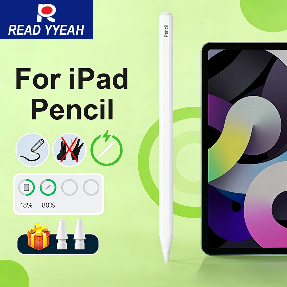 

Стилус с беспроводной зарядкой для Apple Pencils 2 с функцией ладони для iPad 2018-2025 Air Mini Pro iPad Карандаш для рисования и письма