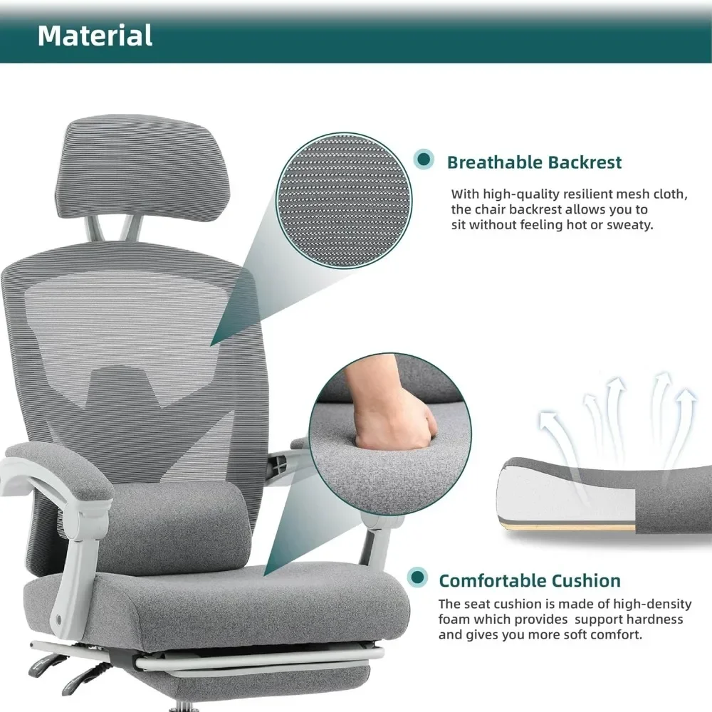 

Office Chair High Back Office Chair With Lumbar Pillow & Retractable Footrest, Mesh Office Chair With Padded Armrests