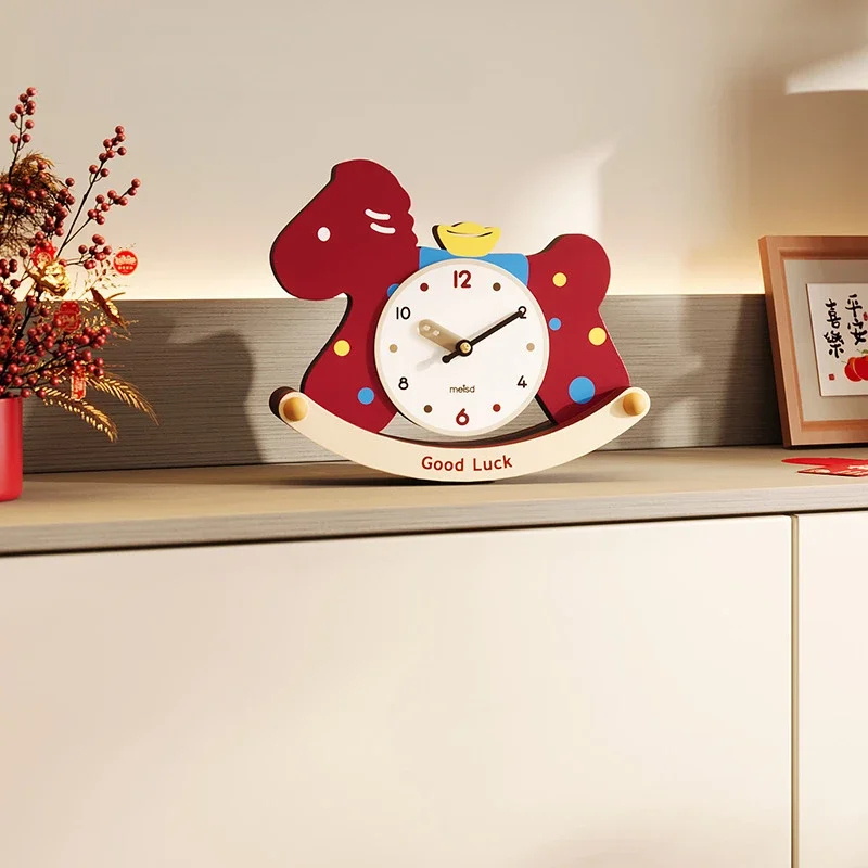 Personality Pony Table Clock High Appearance Level Living Room Porch Decoration Creative Cute Cartoon Display Mute Table Clock