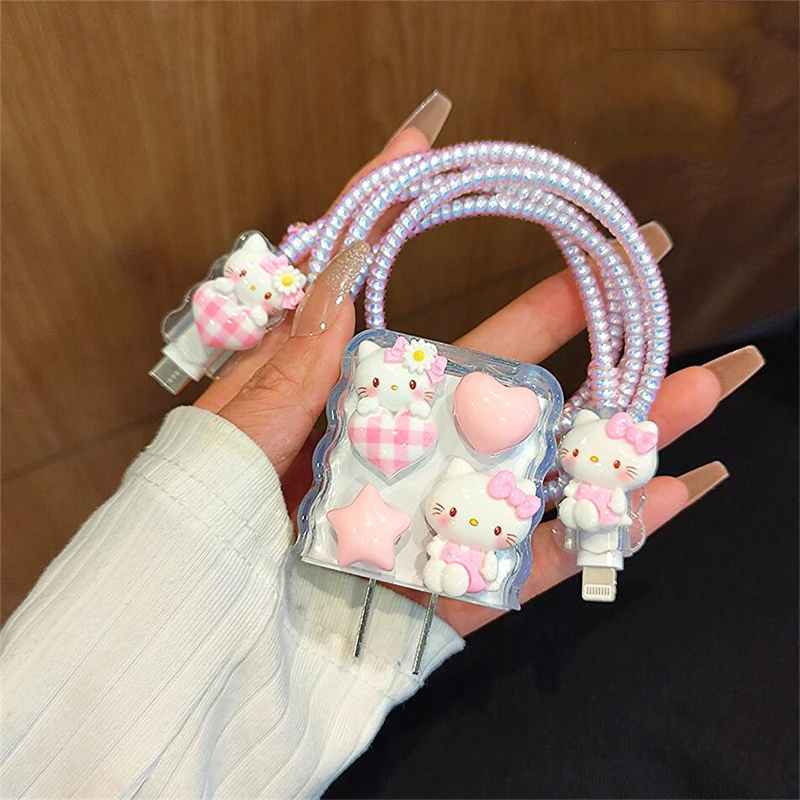 Kawaii Sanrio HelloKitty Charger Box Cartoon 20W Anime Anti Fall Charger Data Cable Anti Breakage Set for IPhone Pro 11 12 Max