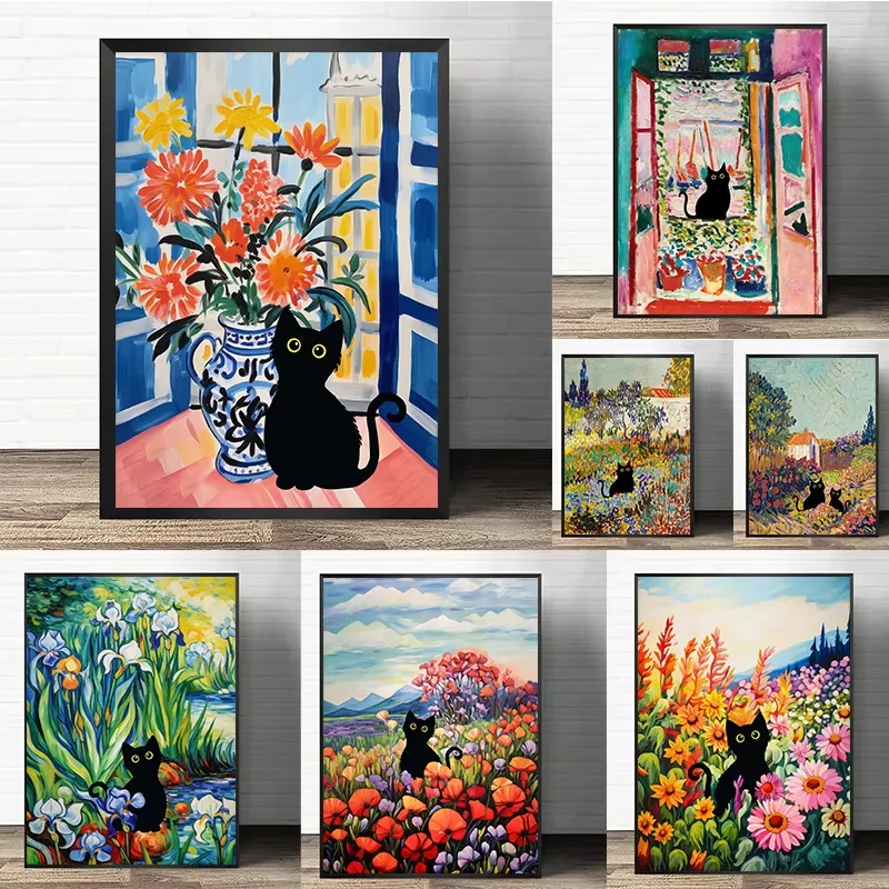 

Black Cat Illustration Beautiful Garden Diamond Painting Mosaic Diamond Embroidery Handmade Art Exquisite Gift Home Decoration