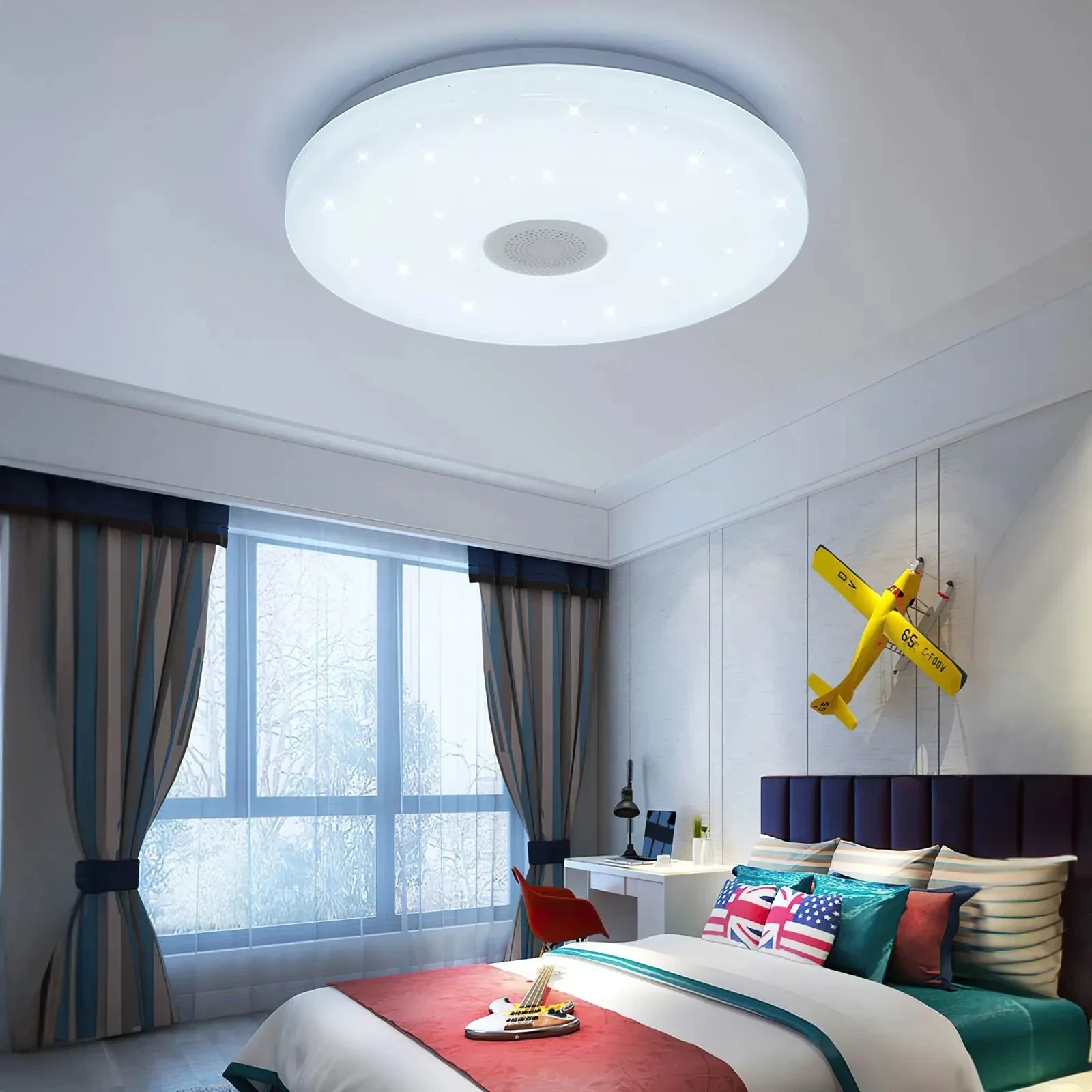 مصابيح السقف RGB السقف الذكي الإضاءة الحديثة التيار المتناوب 220 فولت الموسيقى عن بعد التطبيق التحكم سمّاعات بلوتوث ديكور داخلي