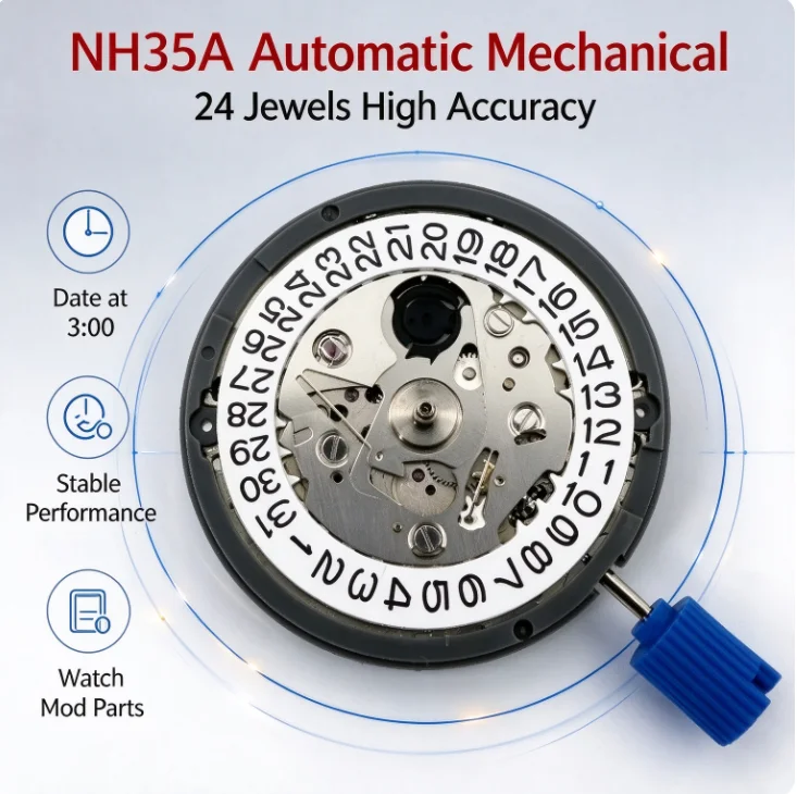 NH35A Premium Mechanical Movement NH35 At 3 At 3.8 At 6 Date wheel 24 Jewels Automatic Self-winding High Accuracy Movt Replace