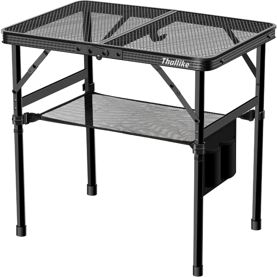 Portable Folding Grill Table 2X1.3 FT Camping Picnic Table Two Heights Available Outdoor Grill Table with Mesh Desktop Outdoor