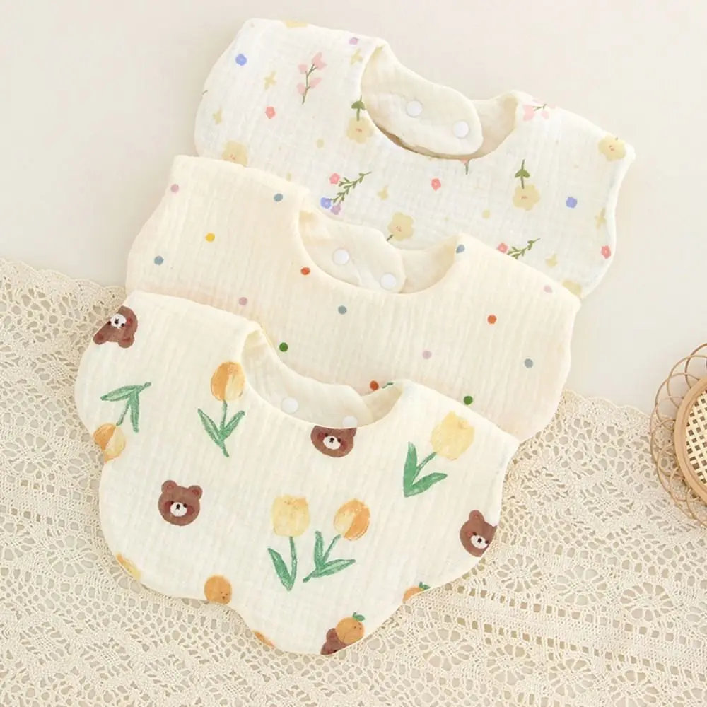 

Cartoon Anti-vomiting Bibs Flower Shape Rotatable Baby Cotton Bibs Round Neck Cotton Yarn Saliva Towel Neck Wear Accessories