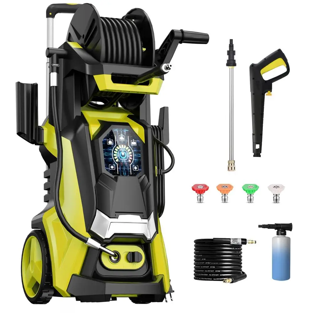 5000 PSI Pressure Washer Touch Screen 3 Gear Adjustable 4 Nozzles Foam Cannon Retractable Handle