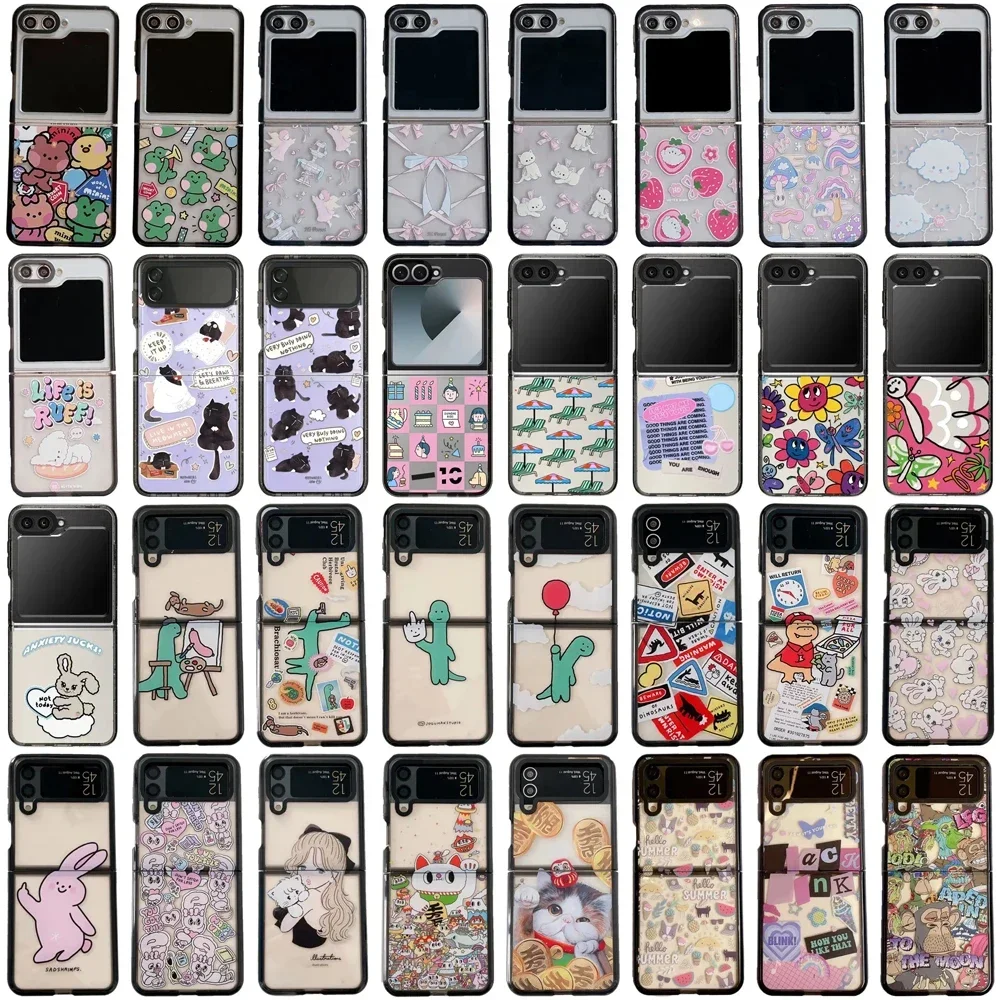 

Cartoon Phone Case for Samsung Galaxy Z Flip 6 5 4 3 Back Cover for ZFlip 6 Protective Hard Case Shell